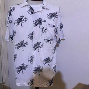 Vans Checkerboard Research Woven White/ Black Bee Pattern Shirt Size X-Large